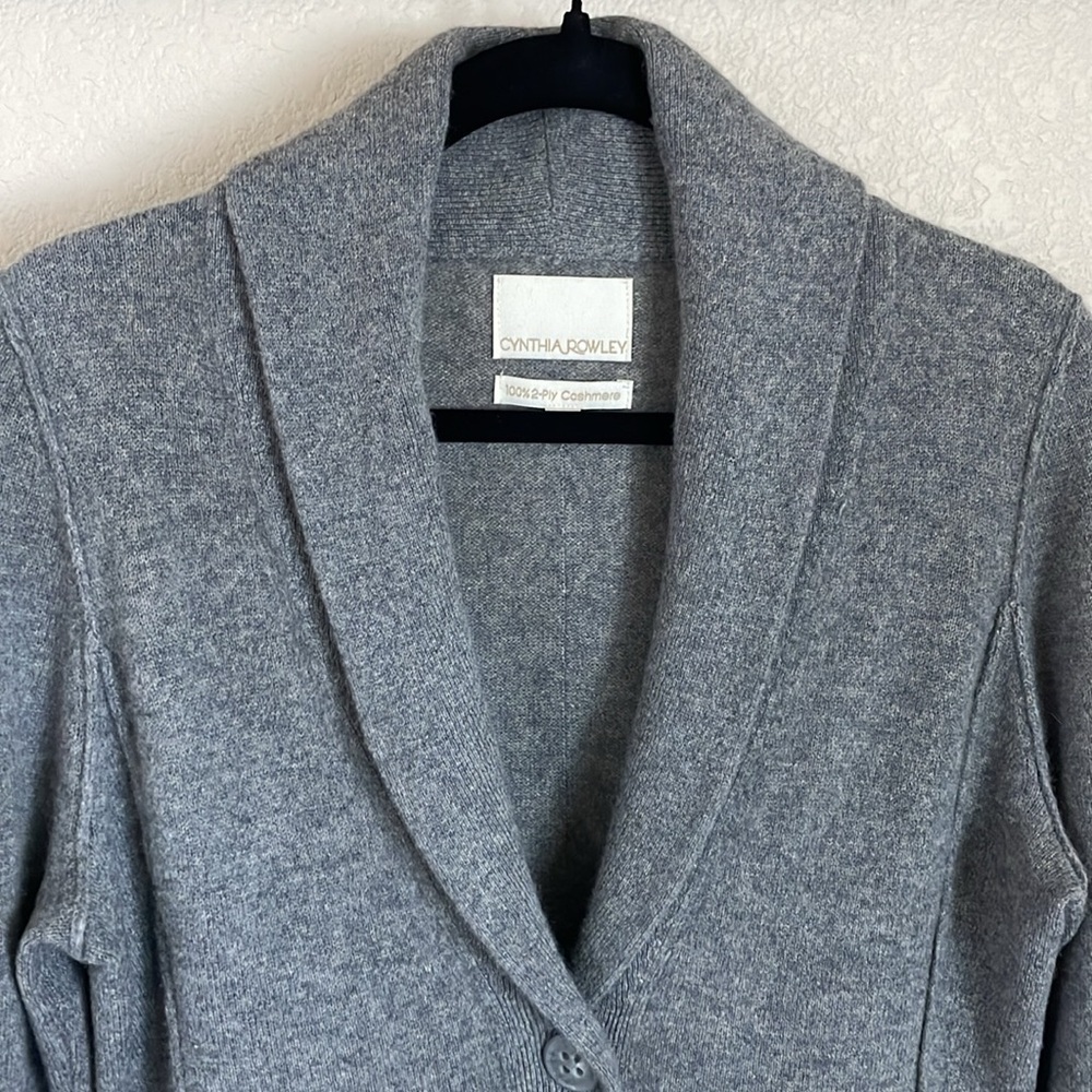 Cynthia Rowley 100% 2-Ply Cashmere Shawl Collar Cardigan Sweater L Gray Cozycore - Picture 5 of 12
